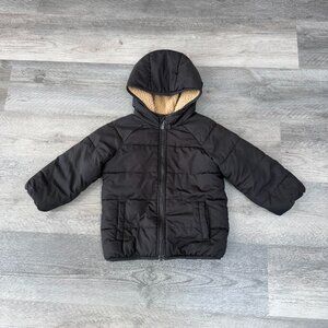 Old Navy Reversible Winter Coat Black/Beige Fleece Boys Size 3T